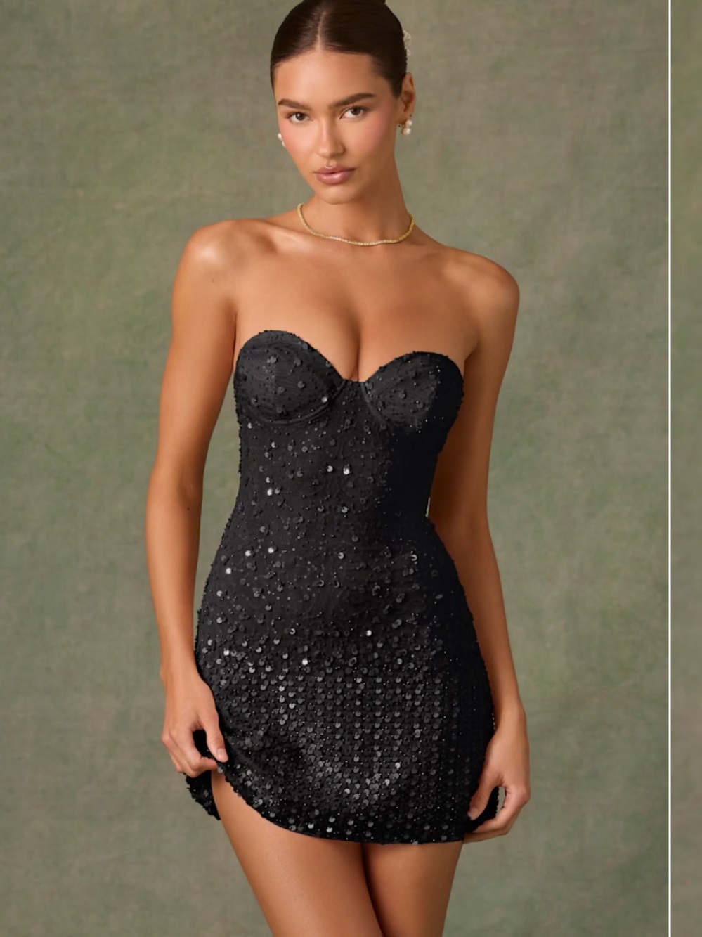 Oh Polly Black Strapless Sequin Mini Dress